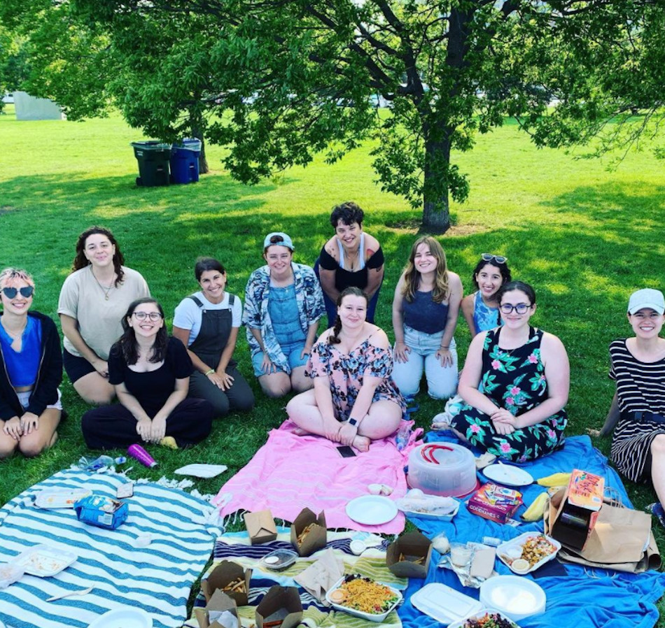 Volunteers gather at a park