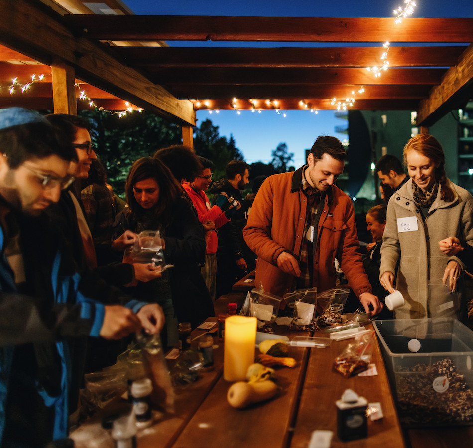 Community members at dinner